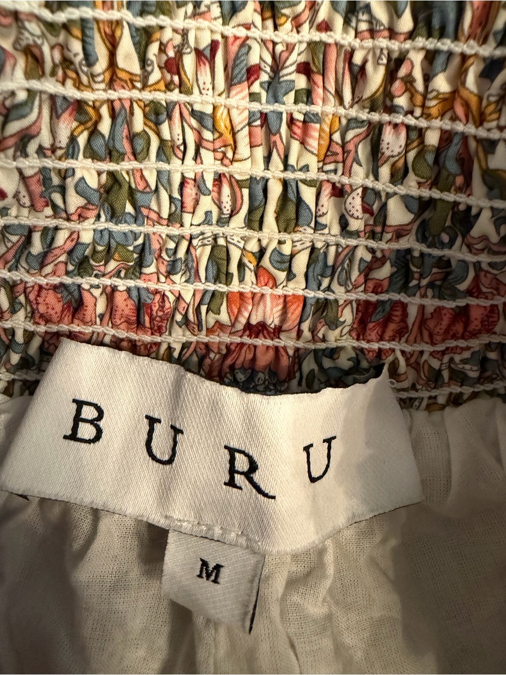 💓💚BURU Floral Smocked Waist Cotton Skirt Women’s Medium Cottagecore Lined💚💓 - Picture 3 of 10